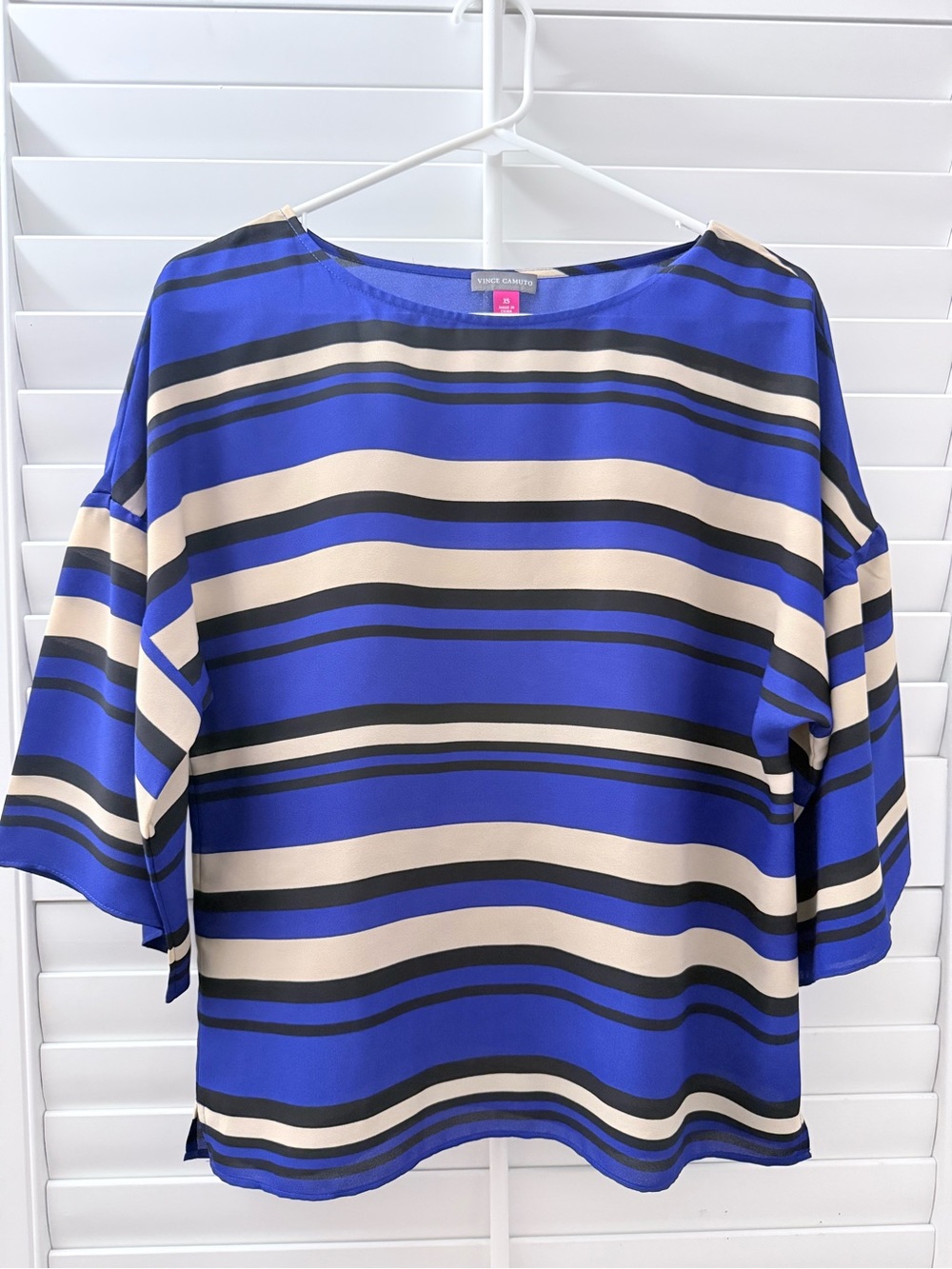 Vince Camuto Royal Blue, Cream & Black Striped Blouse